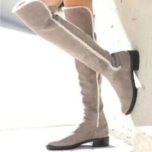 Stuart Weitzman Gray Knee High Boots Suede Shearling Trim